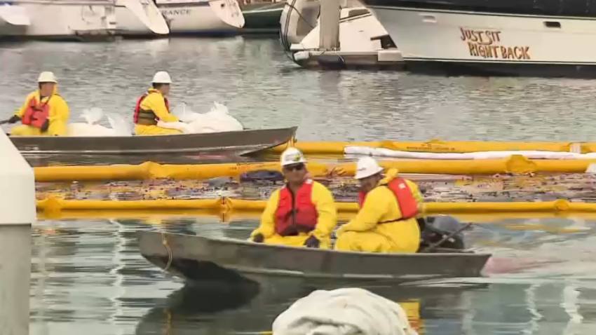 The United States Coast Guard installed roughly 2,000 feet of boom this morning around Marina Del Rey to contain nearly 4,000 gallons of leaking diesel fuel.