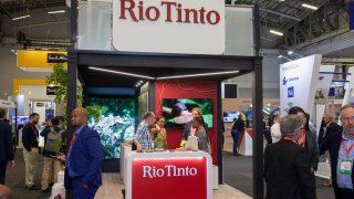 The Rio Tinto Ltd. booth on the opening day of the Investing in African Mining Indaba in Cape Town, South Africa, on Monday, Feb. 6, 2023.