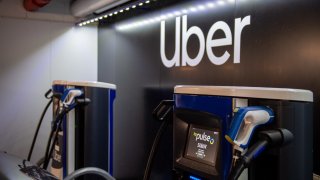 An Uber-dedicated charger at a BP Pulse electric vehicle charging station in central London, U.K., on Monday, April 11, 2022.