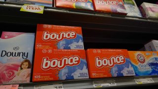 Boxes of Bounce dryer sheets owned by the Procter & Gamble company are seen on a store shelf on October 20, 2020 in Miami, Florida. 