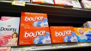 Boxes of Bounce dryer sheets owned by the Procter & Gamble company are seen on a store shelf on October 20, 2020 in Miami, Florida.