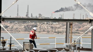 A general view of the Port of Kharg Island Oil Terminal, 25 km from the Iranian coast in the Persian Gulf and 483 km northwest of the Strait of Hormuz, in Iran on March 12, 2017. 