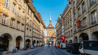 The street leading to Zytglogge (Clock Tower) in Bern, Switzerland.