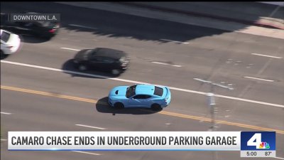 Camaro pursuit ends in underground parking garage in downtown LA