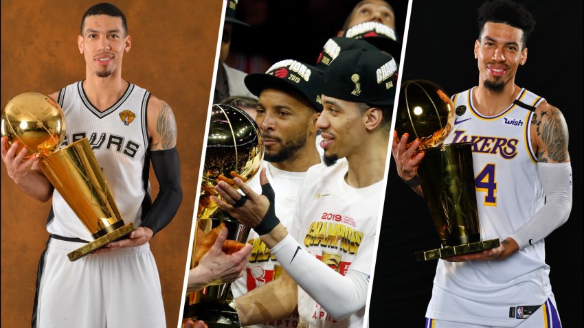 Danny Green with 3 NBA Championship trophies