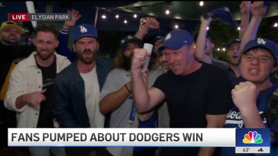 Dodgers fans celebrate after Game 1 win of NLCS