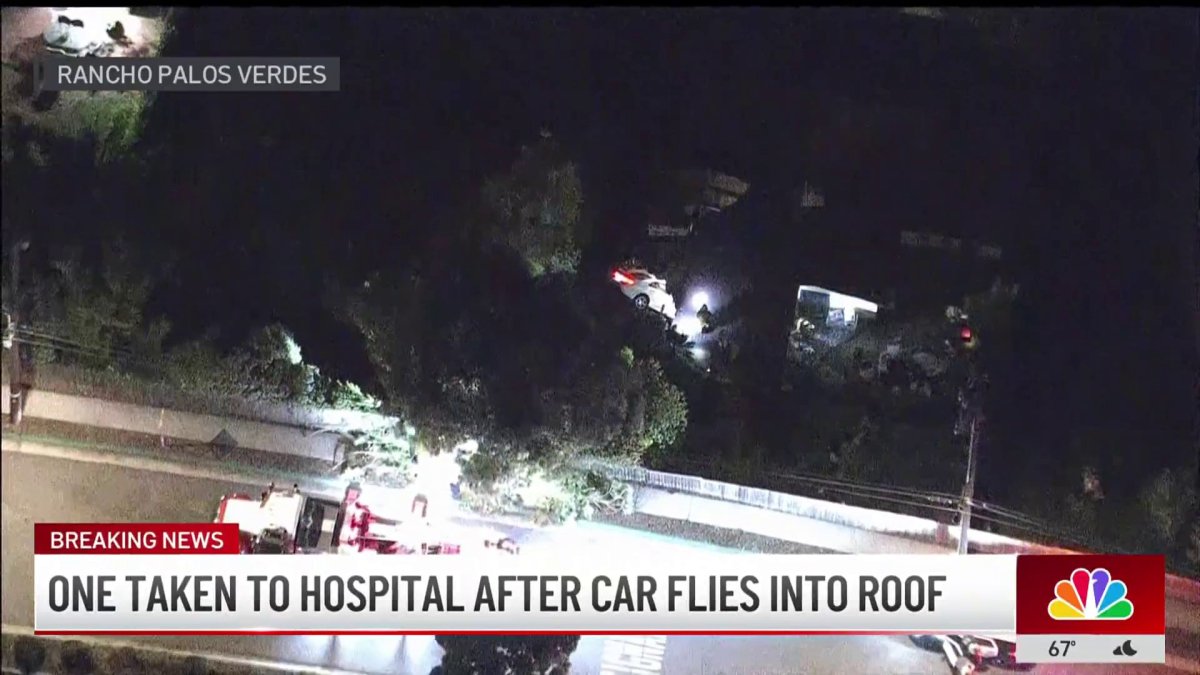 One person injured after car crashes in roof of Rancho Palos Verdes