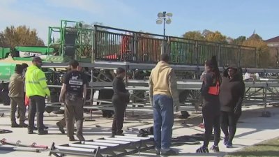 Workers put up fences, staging for Kamala Harris rally outside White House