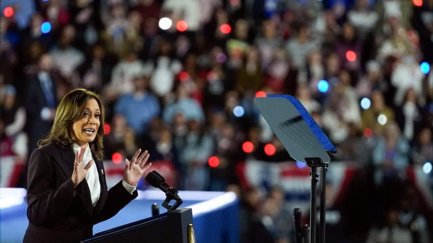 Democratic presidential nominee Vice President Kamala Harris speaks during a campaign rally on the Ellipse in Washington, Tuesday, Oct. 29, 2024.