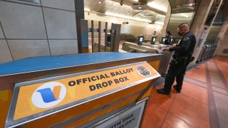 A new vote-by-mail drop box for the California gubernatorial recall election is seen in the Mariachi Plaza Metro station in the Boyle Heights neighborhood of Los Angeles, California, August 18, 2021. The recall election seeking to remove California Governor Gavin Newsom (D) will take place on September 14, 2021. Forty-six candidates, including nine Democrats and 24 Republicans, are running in the election. (Photo by Robyn Beck / AFP) (Photo by ROBYN BECK/AFP via Getty Images)