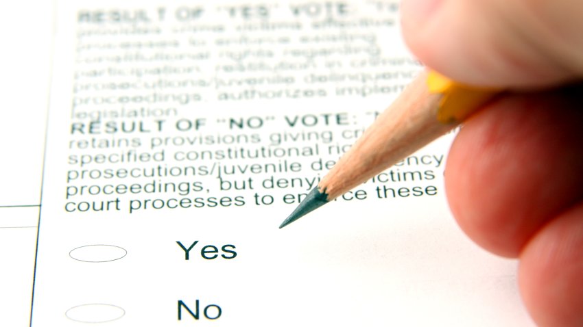 Person filling out ballot, shallow depth of field