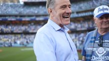 LOS ANGELES, CA - OCTOBER 25: Bryan Cranston is seen on the field prior to Game 1 of the 2024 World Series presented by Capital One between the New York Yankees and the Los Angeles Dodgers at Dodger Stadium on Friday, October 25, 2024 in Los Angeles, California. (Photo by Rob Tringali/MLB Photos via Getty Images)