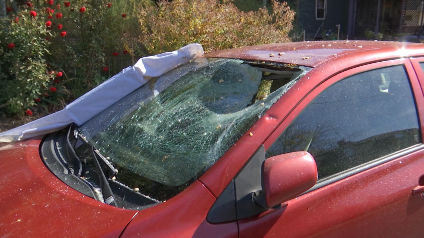 Red card with smashed windshield