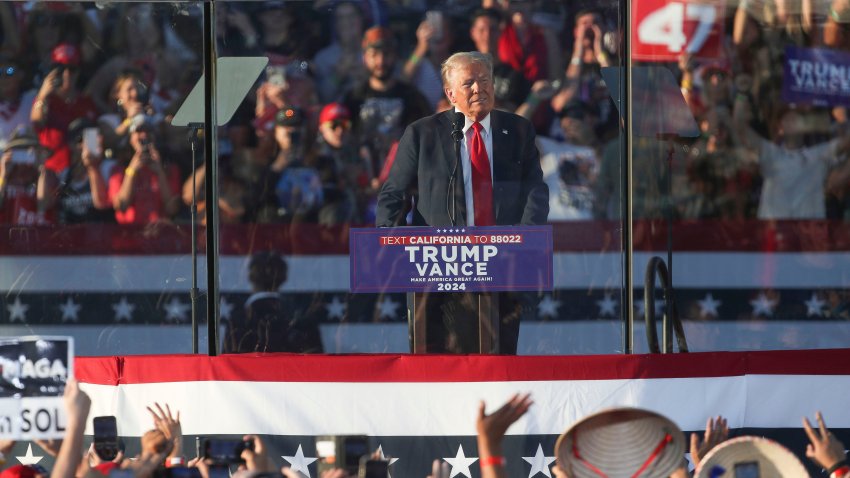 Donald Trump speaks to his supporters during his campaign event in Coachella, Calif., Oct. 12, 2024.  his rally in Coachella, Calif., Oct. 12, 2024.