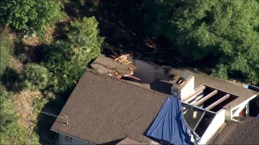 A car crashed into the roof of a Rancho Palos Verdes home.