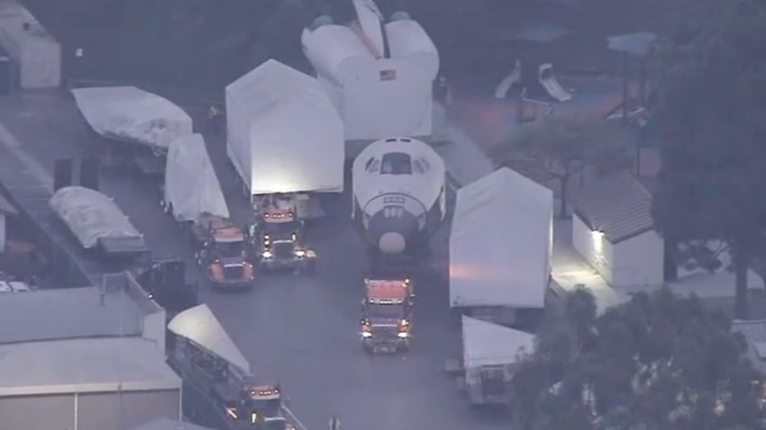 A space shuttle mock-up is pictured.