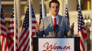 Rep. Matt Gaetz (R-Fl) speaks during the “Save America Summit” at the Trump National Doral golf resort on April 09, 2021 in Doral, Florida.