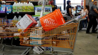 A cart full of items at a Home Depot store on November 14, 2023 in Miami, Florida.