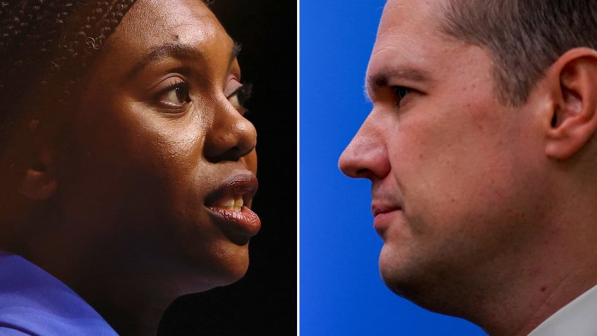 U.K. Conservative Party leadership contenders,  Kemi Badenoch (L) and Robert Jenrick (R).