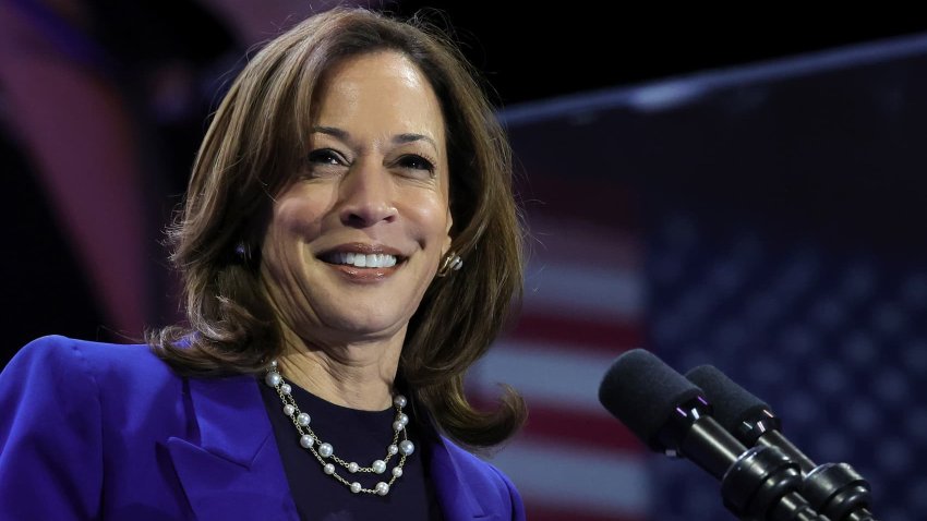 Democratic presidential nominee and U.S. Vice President Kamala Harris speaks during a “When We Vote We Win” campaign rally at Craig Ranch Amphitheater on October 31, 2024 in North Las Vegas, Nevada. 