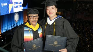 David Perez, 52, and Angel Perez, 24, both graduated from  Southern New Hampshire University at their commencement ceremony Nov. 23.