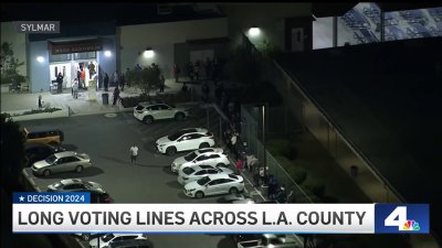 Voters wait in line outside Sylmar vote center