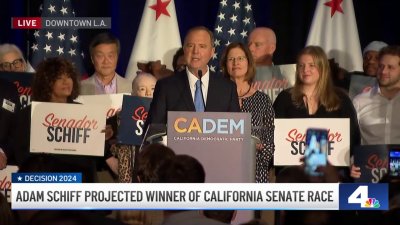 Adam Schiff delivers speech as projected winner of the California Senate race