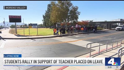 Students protest in support of Moreno Valley teacher placed on leave