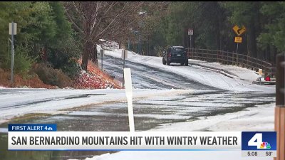 San Bernardino mountains hit with wintry weather