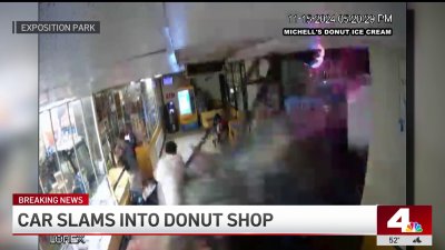 Car slams into donut shop in Exposition Park