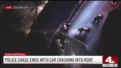 Police chase ends with car crashing into roof in Culver City