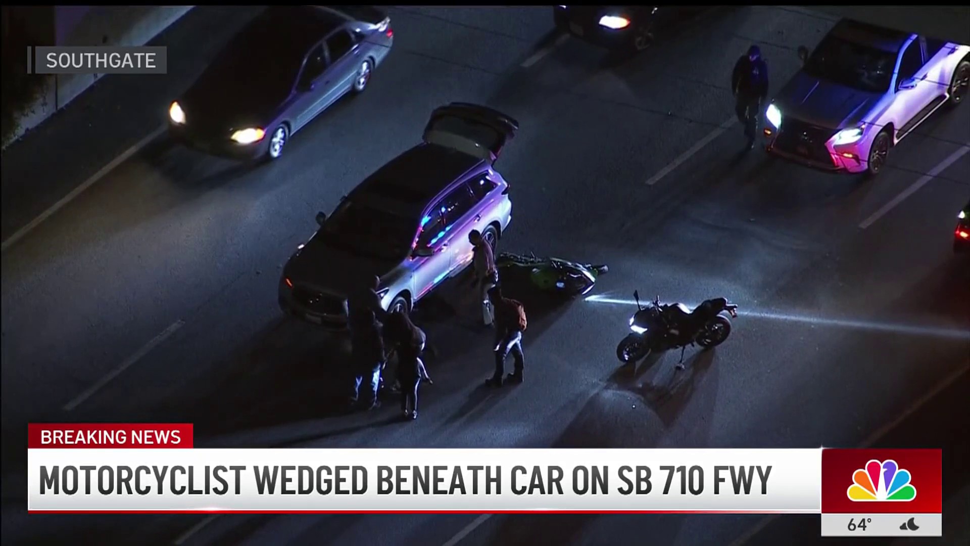 Motorcyclist wedged beneath car on 710 Freeway in South Gate – NBC