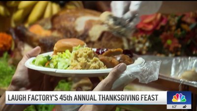 ‘Meal and Squeal.' Laugh Factory holds 45th Thanksgiving feast