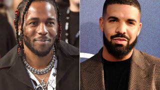 FILE – Kendrick Lamar and Drake.