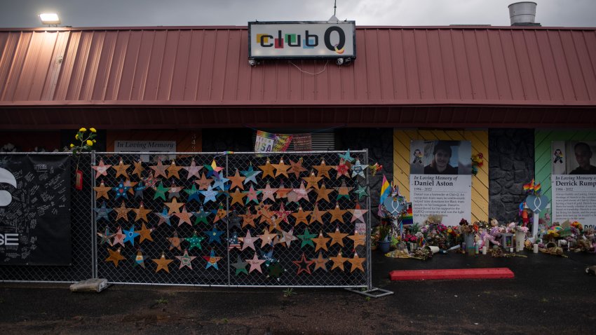 COLORADO SPRINGS, UNITED STATES – JUNE 11: Memorials for victims of the shooting, seen at Club Q in Colorado Springs, United States on June 11, 2023. (