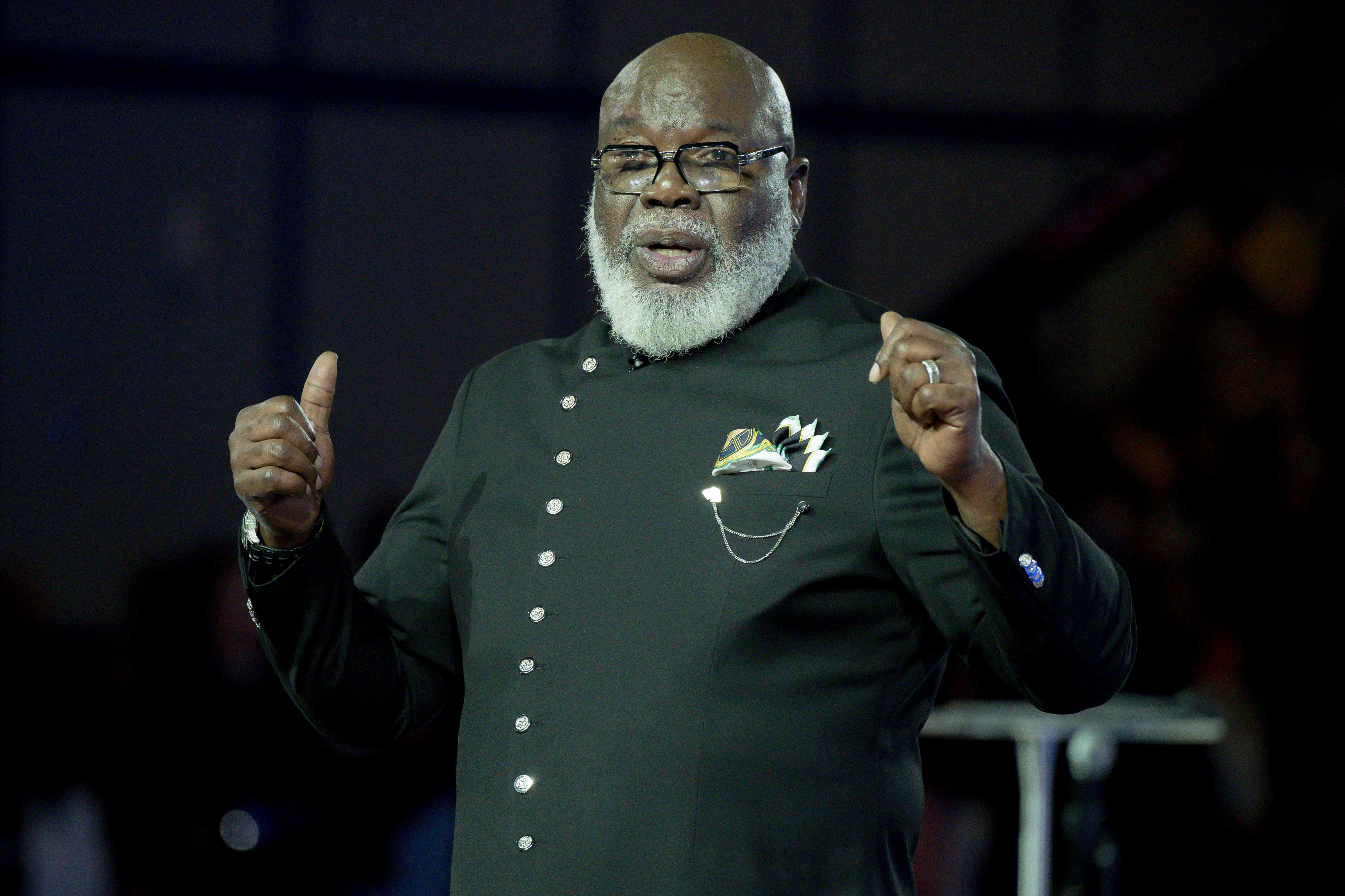 HOUSTON, TEXAS – JUNE 23: Bishop T.D. Jakes speaks on stage during day 3 of the Cry Out 2024 at George R. Brown Convention Center on June 23, 2024 in Houston, Texas. (Photo by Marcus Ingram/Getty Images)