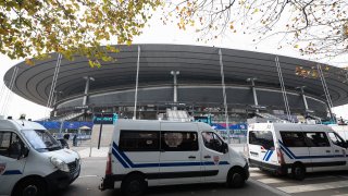 French riot policemen secure the Stade-de-France ahead of the training for the French and Israeli teams, on the eve of the UEFA Nations League football match between France and Israel, in Saint-Denis, north of Paris, on November 13, 2024.