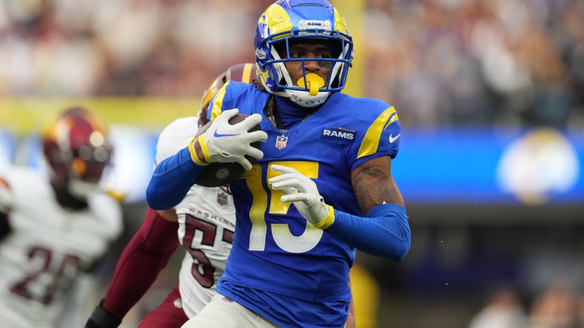 Dec 17, 2023; Inglewood, California, USA; Los Angeles Rams wide receiver Demarcus Robinson (15) carries the ball against the Washington Commanders in the first half at SoFi Stadium. Mandatory Credit: Kirby Lee-USA TODAY Sports