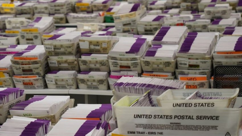 A view of ballots at the LA County ballot processing center in the City of Industry.