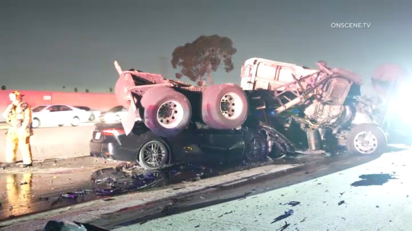 One person was killed and two others were injured on Saturday, Nov. 2, 2024 following a crash involving a tanker truck in South LA.