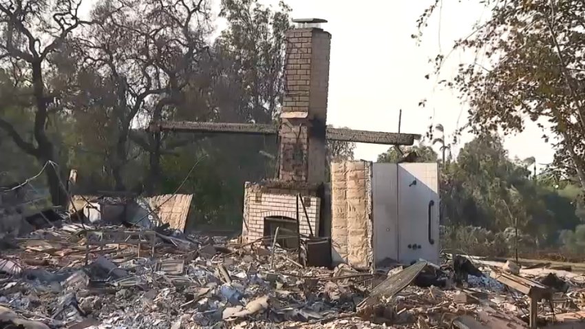 A home destroyed by the Mountain Fire in Ventura County, as seen on Monday, Nov. 11, 2024.