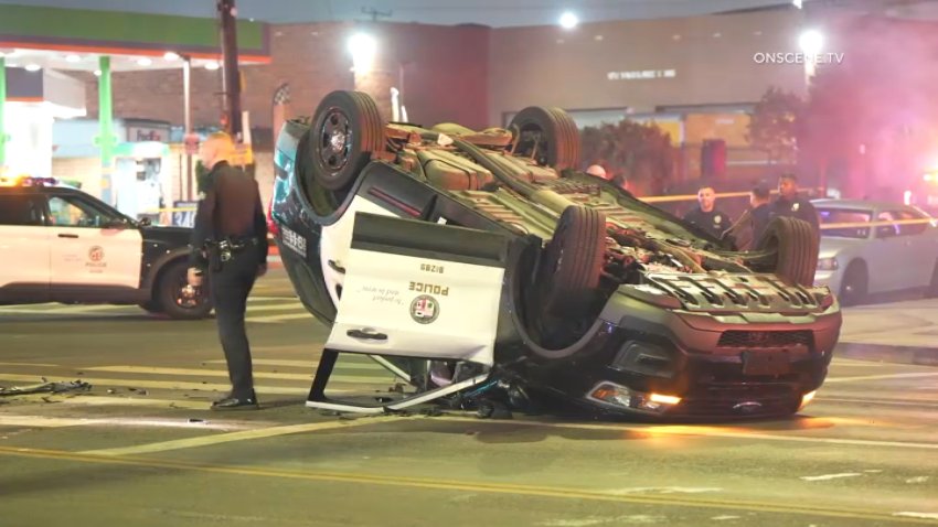 Two officers were hurt in a crash involving a suspected DUI teenage driver in the Harbor Gateway area early Sunday, Nov. 3, 2024.