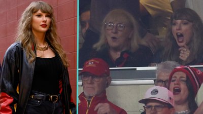 Taylor Swift stuns to cheer for Travis Kelce with Andrea Swift and Donna Kelce