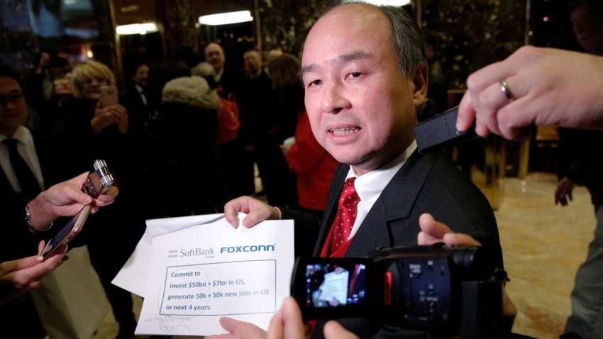 Softbank CEO Masayoshi Son speaks to the press after meeting with U.S. President-elect Donald Trump at Trump Tower in Manhattan, New York City, U.S., December 6, 2016.