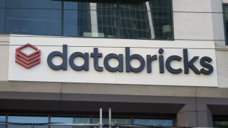 Close-up of Databricks company logo on building facade, Rincon Hill, San Francisco, June 7, 2024.