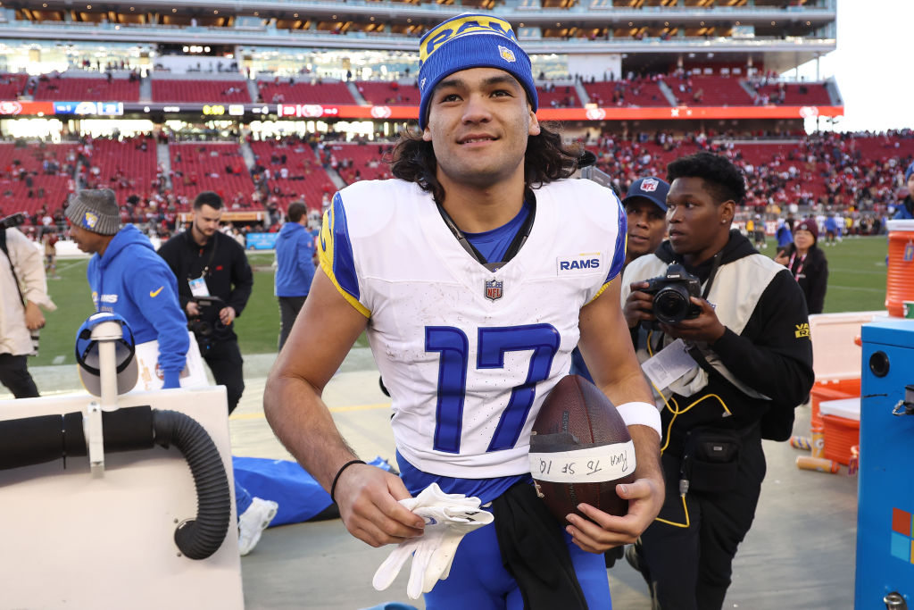 No. 12: Puka Nacua breaks rookie receiving yards and receptions record<br><br>WR Puka Nacua was drafted in the fifth round by the Los Angeles in 2023, and was an aberration on the field. In his first full season in the NFL, he finished with 105 receptions, 1,486 yards, and six touchdowns. He broke the all-time NFL receptions and receiving yards records for a rookie and was named to the 2024 All-Rookie Team. (Photo by Ezra Shaw/Getty Images)