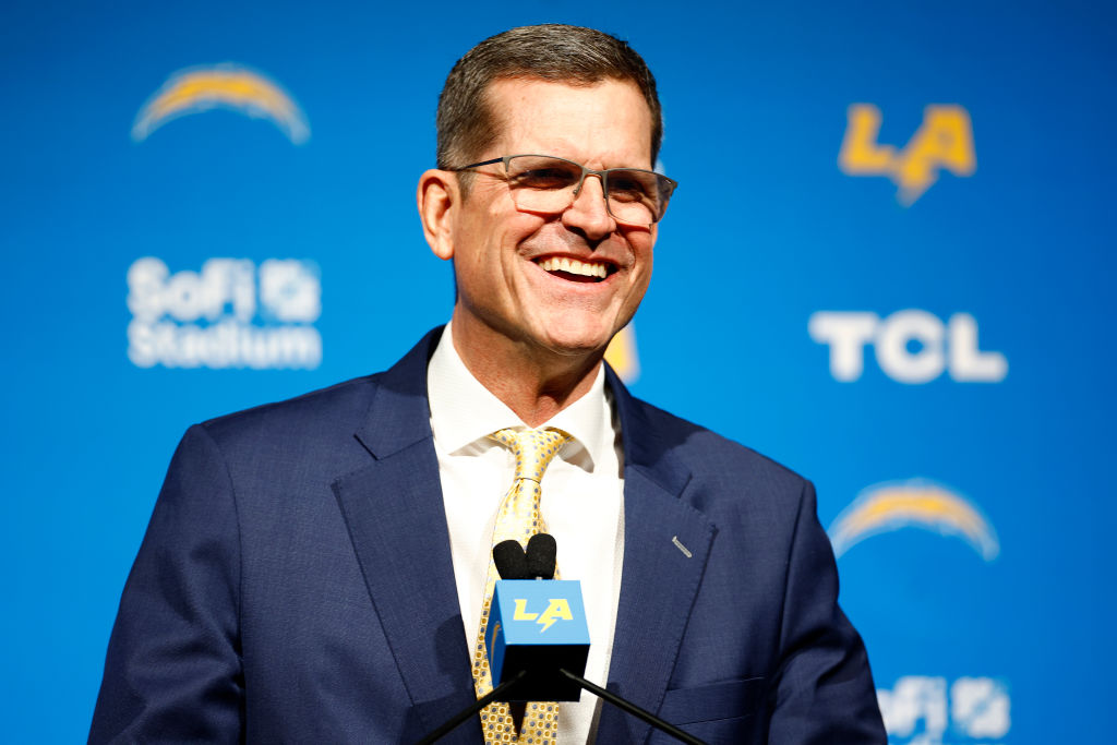 No. 14: Chargers name Jim Harbaugh as next head coach<br><br>After leading the University of Michigan Wolverines to the national championship, former Chargers quarterback, Jim Harbaugh, was named the 18th head coach in franchise history on February 1st, 2024. Harbaugh made an immediate impact on the Chargers in 2024, after a 5-12 record the year before. Harbaugh led the Chargers back to the playoffs in his first season back on the sidelines. (Photo by Ronald Martinez/Getty Images)