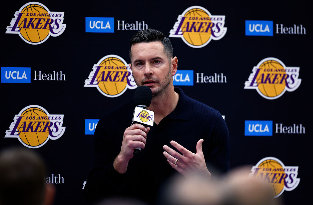 No. 15: The Los Angeles Lakers hire  J.J. Redick as head coach<br><br>In September, the Los Angeles Lakers hired former NBA shooting guard J.J. Redick as their 29th head coach in franchise history. After starting a podcast with superstar LeBron James a year earlier, Redick was seen as a perfect fit for the Lakers in their next chapter. He was introduced by the team on September 25, 2024 at the team's practice facility in El Segundo, California. (Photo by Ronald Martinez/Getty Images)