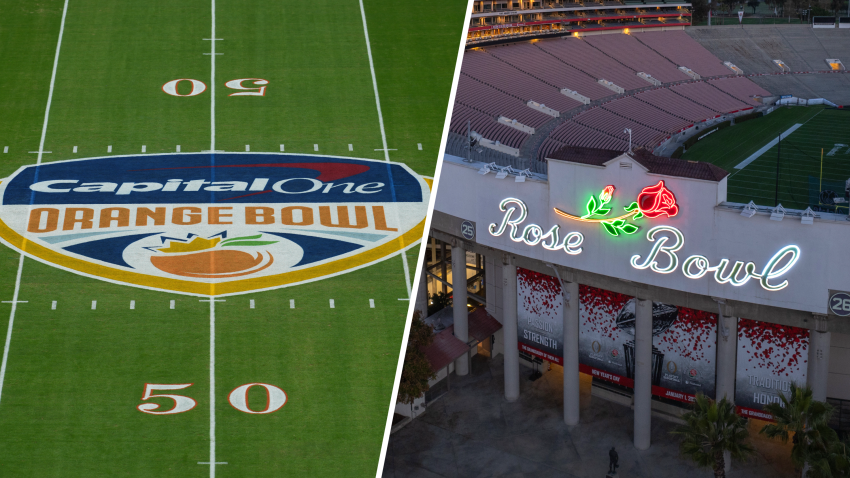 Split image of the Orange Bowl and Rose Bowl