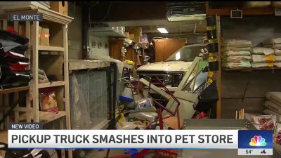 Pickup truck smashes into pet store in El Monte